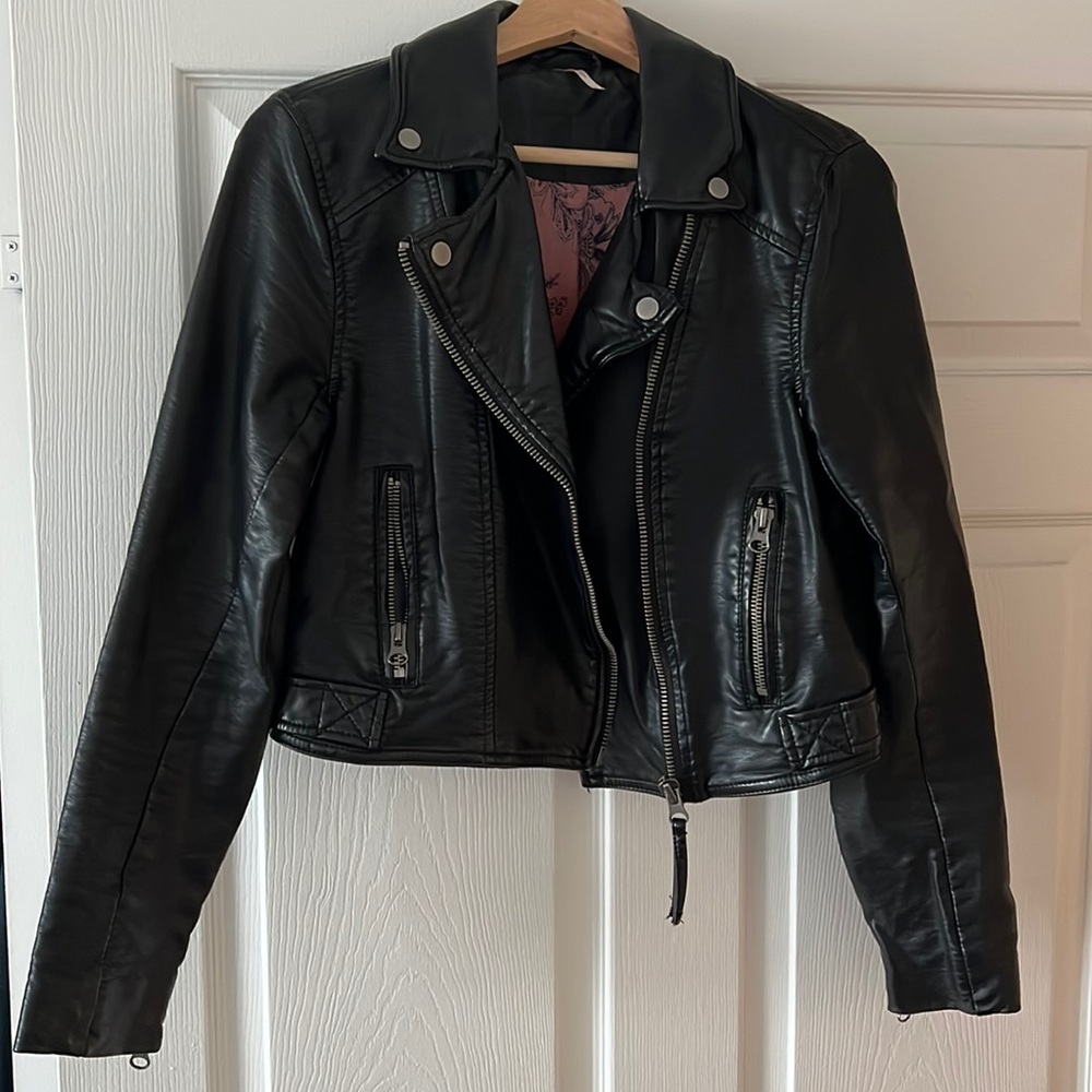 Free People Leather Jacket Cropped Vegan Faux